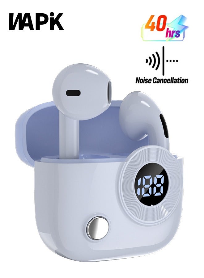 وابيك سماعات بلوتوث لاسلكية TWS من علامة كورية R6، سماعات أذن داخلية Bluetooth 5.4، تشغيل حتى 40 ساعة، شحن سريع 10 دقائق، 4 ميكروفونات ENC لمكالمات واضحة، تحكم باللمس، مقاومة للماء IPX6، صوت غامر، خفيفة الوزن – لون أزرق - Image 1